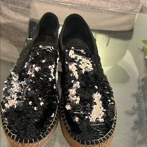 Black Sequin Espadrille Slip-On Flats made in Spain